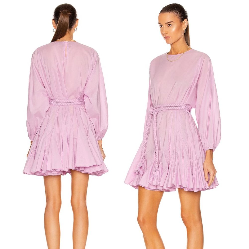 ❌SOLD❌Rhode Ella Mini Dress SZ S Smoky Grape Ruffled Flounce Skirt Braided Waist - Picture 1 of 9